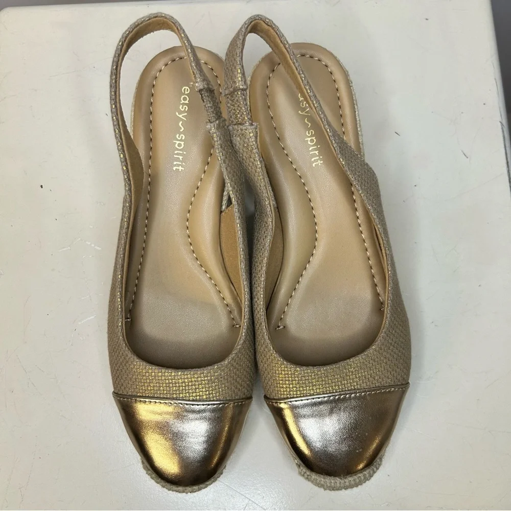 Easy Spirit Metallic Gold Margie Platform Wedge Slingbacks, Size 7 - Picture 4 of 6
